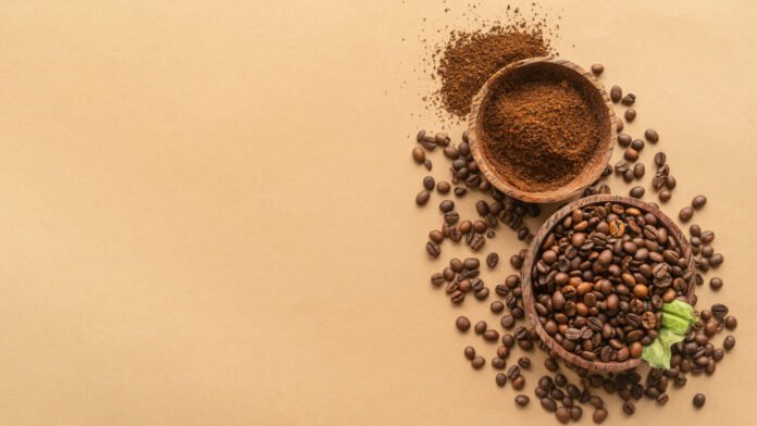 top view bowls with coffee beans powder