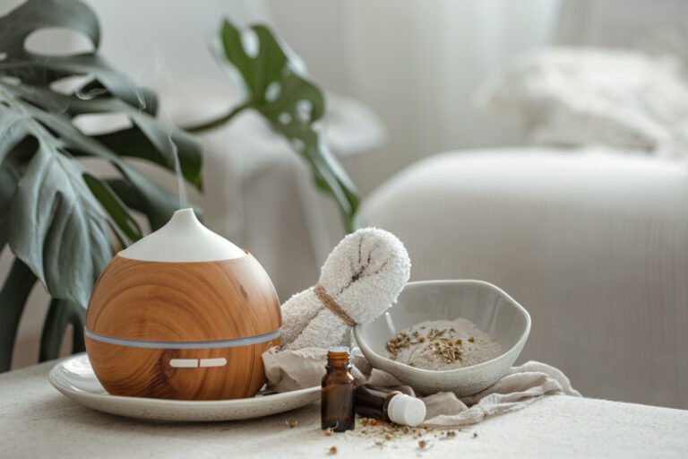 cozy still life with humidifier interior room blurred background