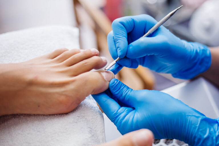 pedicure process home salon pedicure foot care treatment nail process professional pedicures master blue gloves make pedicure