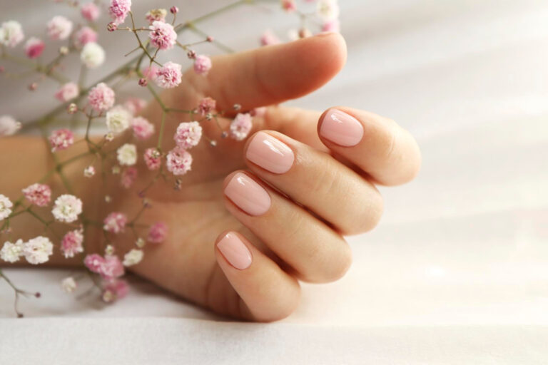 pink manicure short nails