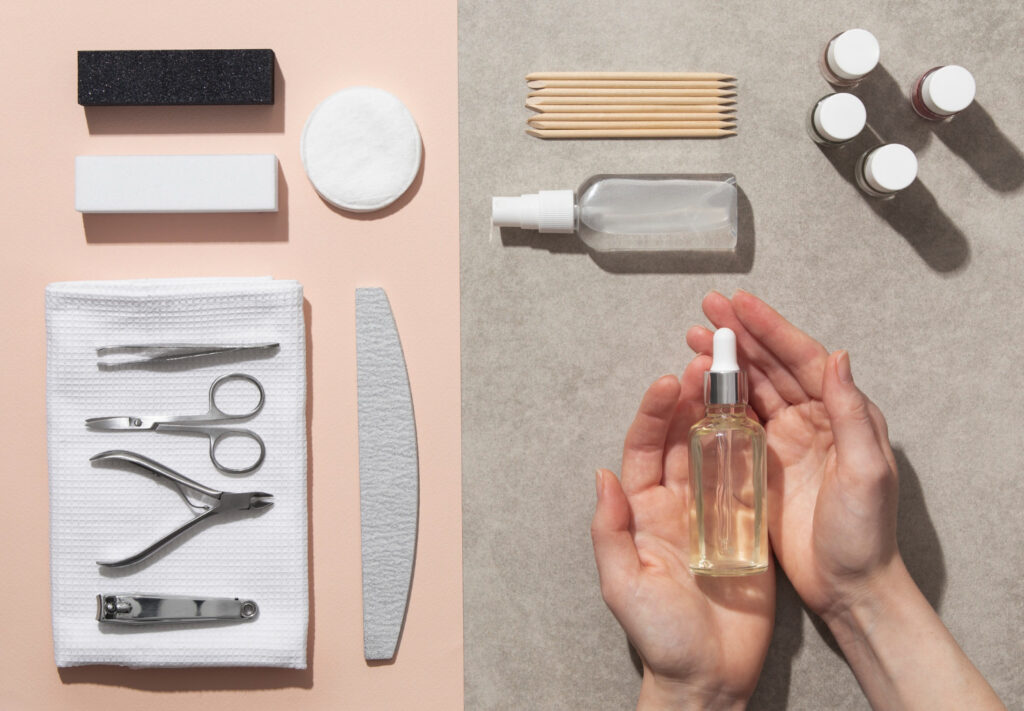 still life composition nail care products